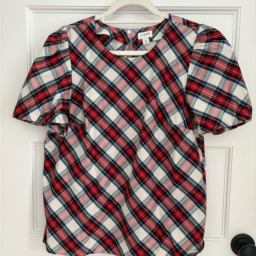 J. Crew Plaid tartan plaid puff sleved Blouse -